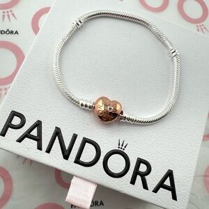 Pandora Silver Bracelet with Rose Gold Charm